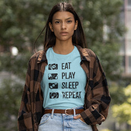 Eat-Play-viloläge-Upprepa spelbrädans Blck Womens  T Shirt