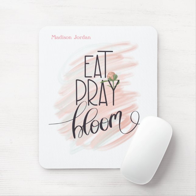 Eat Pray Bloom Rosa ros Monogram Namn Musmatta (Med mus)