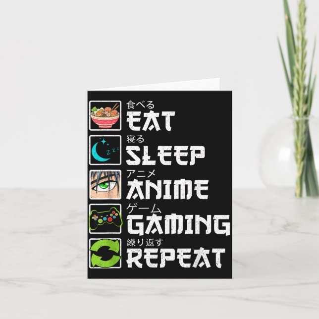 Eat Sleep Anime Gaming Repeat Gamer Men Teen Boy A Kort (Framsida)