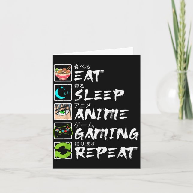Eat Sleep Anime Gaming Repeat Gamer Men Teen Boy A Kort (Framsida)