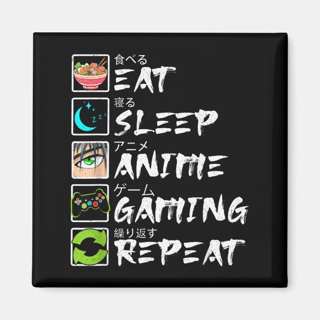 Eat Sleep Anime Gaming Repeat Gamer Men Teen Boy A Magnet (Framsidan)