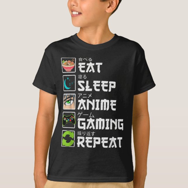 Eat Sleep Anime Gaming Repeat Gamer Men Teen Boy A T Shirt (Framsida)