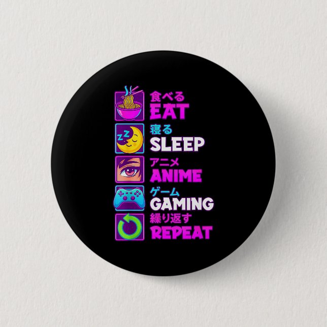 Eat Sleep Anime Gaming Repeat Kawaii Otaku Anime M Knapp (Framsida)