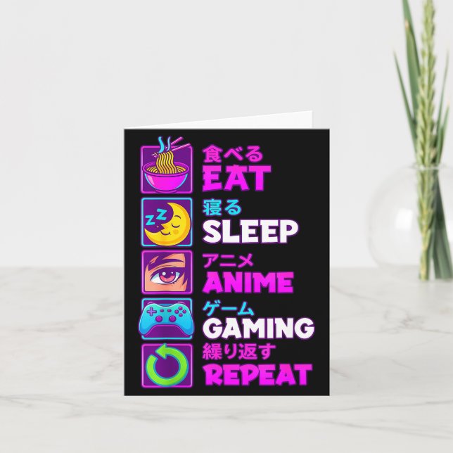 Eat Sleep Anime Gaming Repeat Kawaii Otaku Anime M Kort (Framsida)