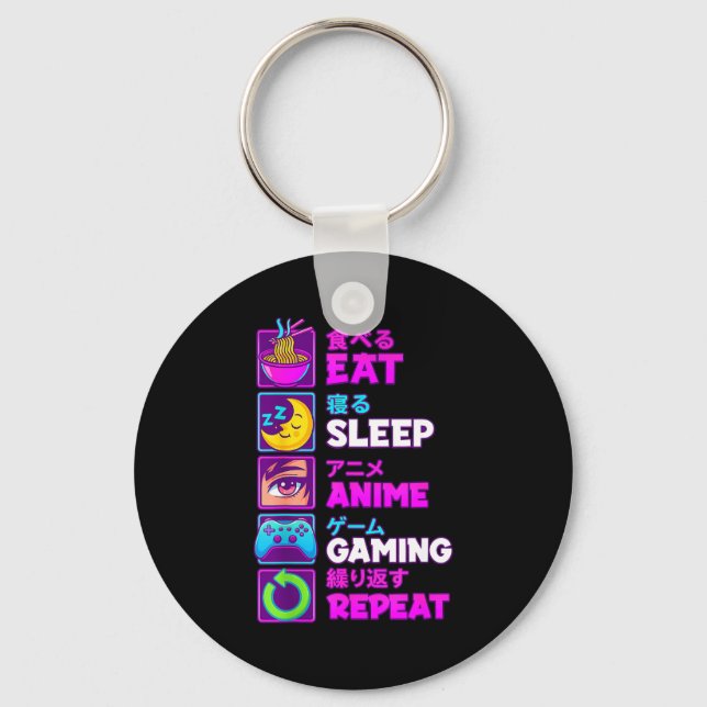 Eat Sleep Anime Gaming Repeat Kawaii Otaku Anime M Nyckelring (Framsida)