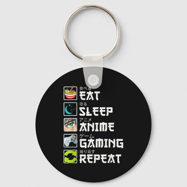 Eat Sleep Anime Gaming Repeat Kawaii Otaku Anime M Nyckelring (Framsida)