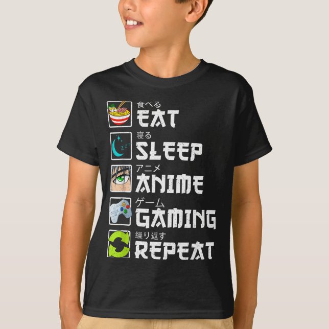 Eat Sleep Anime Gaming Repeat Kawaii Otaku Anime M T Shirt (Framsida)