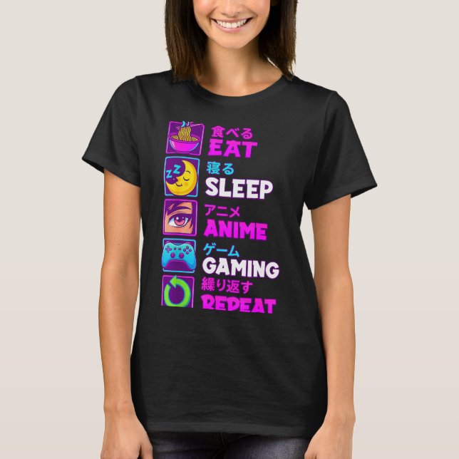 Eat Sleep Anime Gaming Repeat Kawaii Otaku Anime M T Shirt (Framsida)