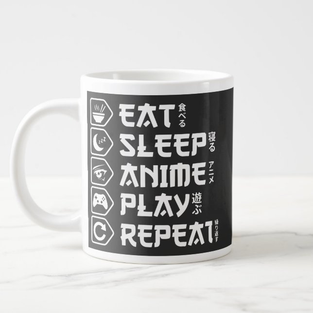 Eat Sleep Anime Play Repeat Otaku Anime Lifestyle Jumbo Mugg (Vänster)