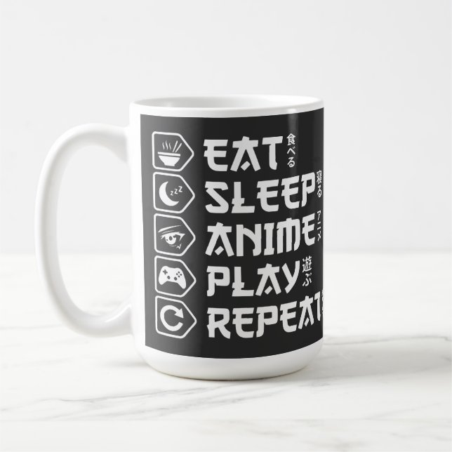 Eat Sleep Anime Play Repeat Otaku Anime Lifestyle Kaffemugg (Vänster)
