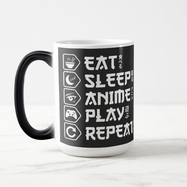Eat Sleep Anime Play Repeat Otaku Anime Lifestyle Magisk Mugg (Vänster)