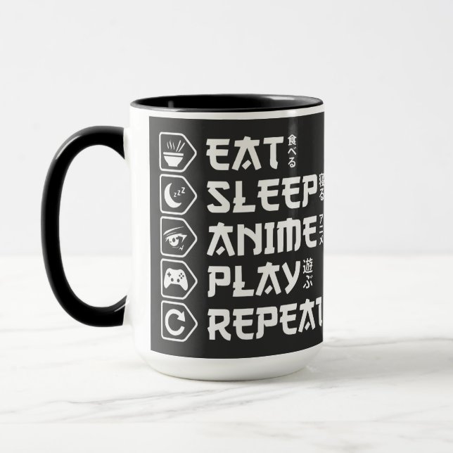 Eat Sleep Anime Play Repeat Otaku Anime Lifestyle Mugg (Vänster)