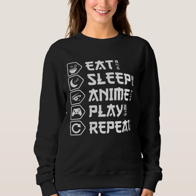 Eat Sleep Anime Play Repeat Otaku Anime Lifestyle T Shirt (Framsida)