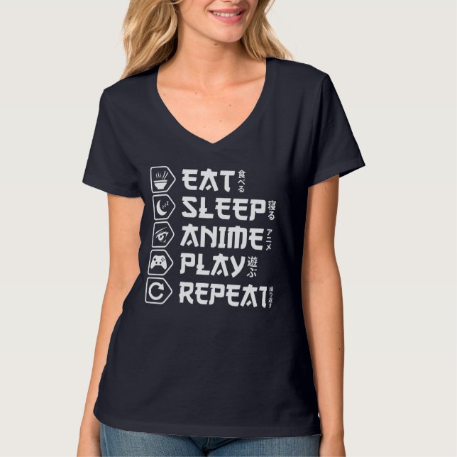 Eat Sleep Anime Play Repeat Otaku Anime Lifestyle T Shirt (Framsida)