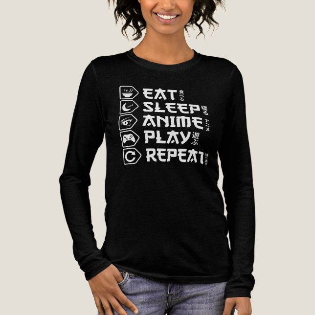 Eat Sleep Anime Play Repeat Otaku Anime Lifestyle T Shirt (Framsida)