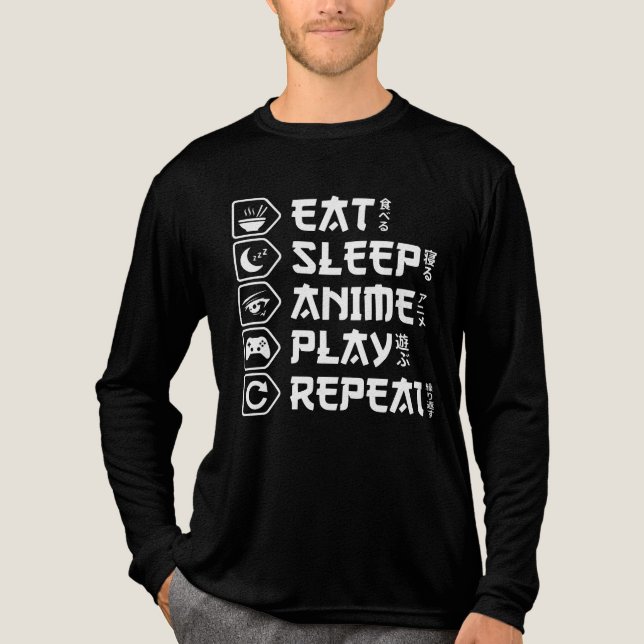 Eat Sleep Anime Play Repeat Otaku Anime Lifestyle T Shirt (Framsida)