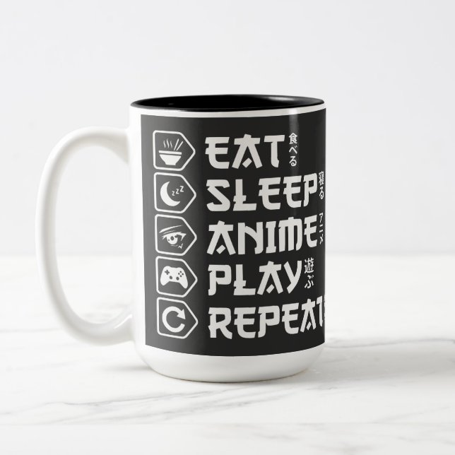 Eat Sleep Anime Play Repeat Otaku Anime Lifestyle Två-Tonad Mugg (Vänster)