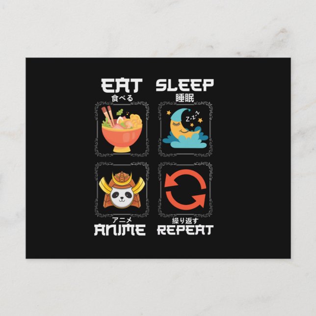 Eat Sleep Anime Repeat Cute | for Anime Lover Vykort (Framsida)