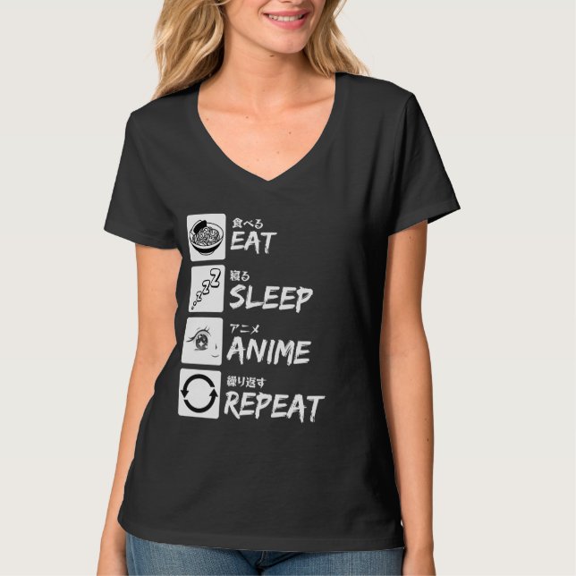EAT SLEEP ANIME REPEAT T SHIRT (Framsida)