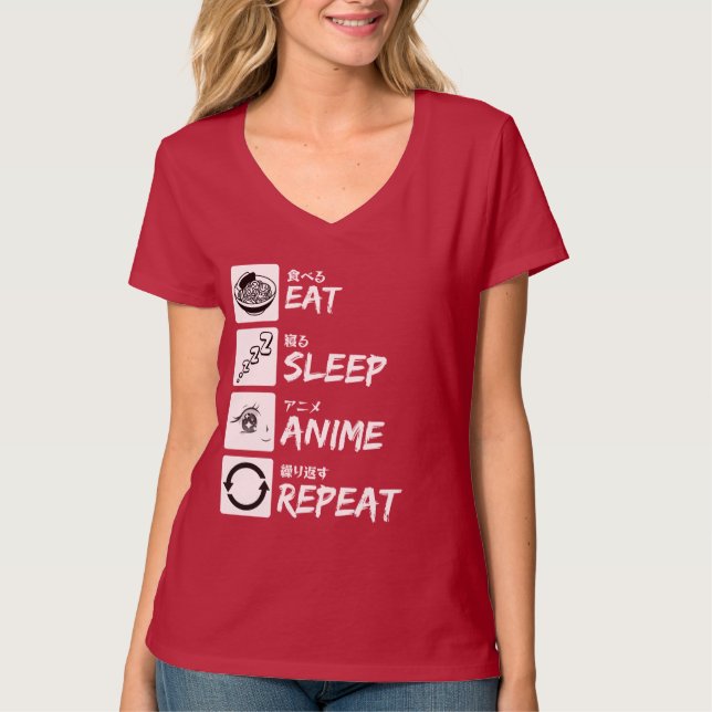 EAT SLEEP ANIME REPEAT T SHIRT (Framsida)