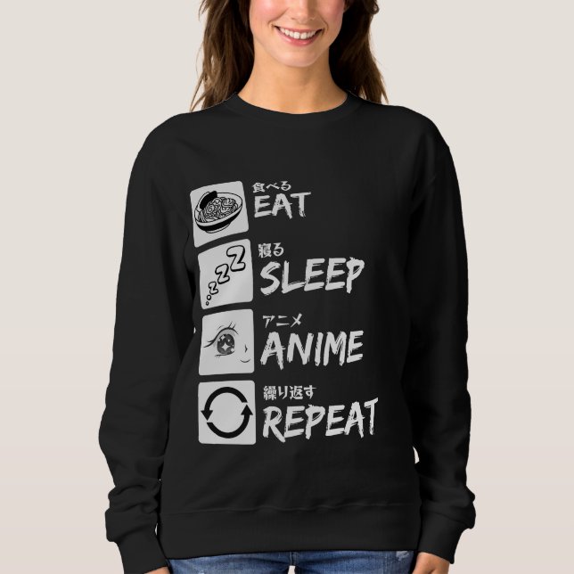 EAT SLEEP ANIME REPEAT T SHIRT (Framsida)