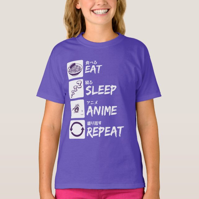 EAT SLEEP ANIME REPEAT T SHIRT (Framsida)