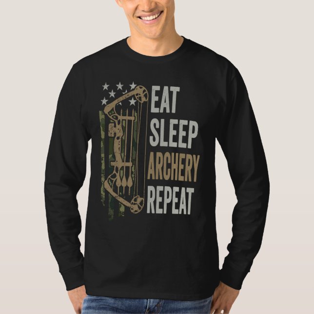 Eat Sleep Archery Repeat  Camouflage Bow USA Funny T Shirt (Framsida)