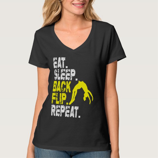 Eat Sleep Back Flip Repeat Acrobat Gymnastics T Shirt (Framsida)