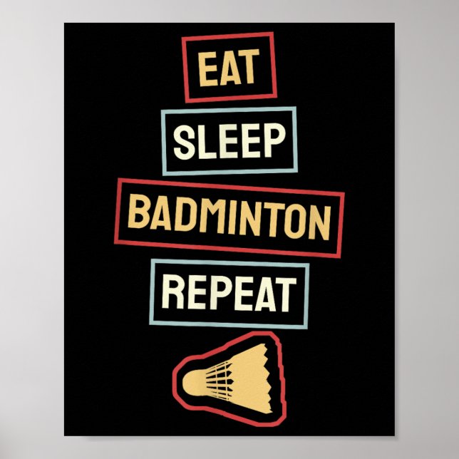 Eat Sleep Badminton Repeat Badminton Player Retro, Poster (Framsidan)