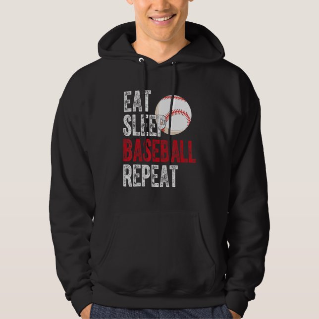 Eat Sleep Baseball Repeat Baseball Player  Basebal Hoodie (Framsida)