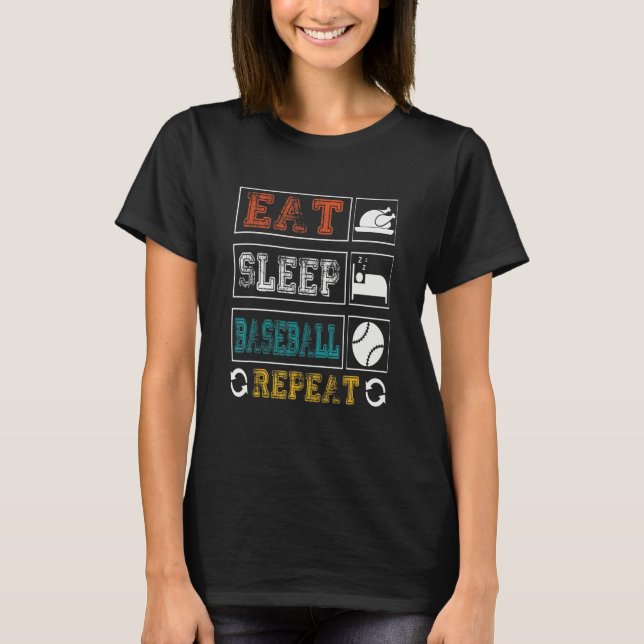 Eat Sleep Baseball Repeat Baseball Player  Basebal T Shirt (Framsida)