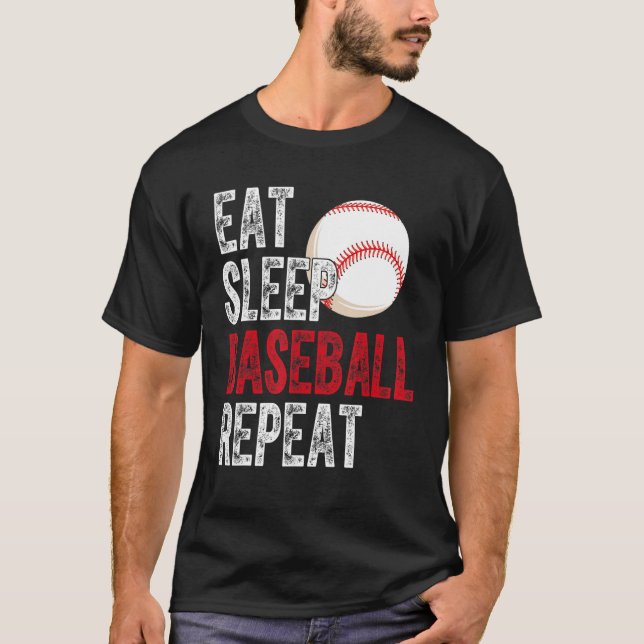 Eat Sleep Baseball Repeat Baseball Player  Basebal T Shirt (Framsida)
