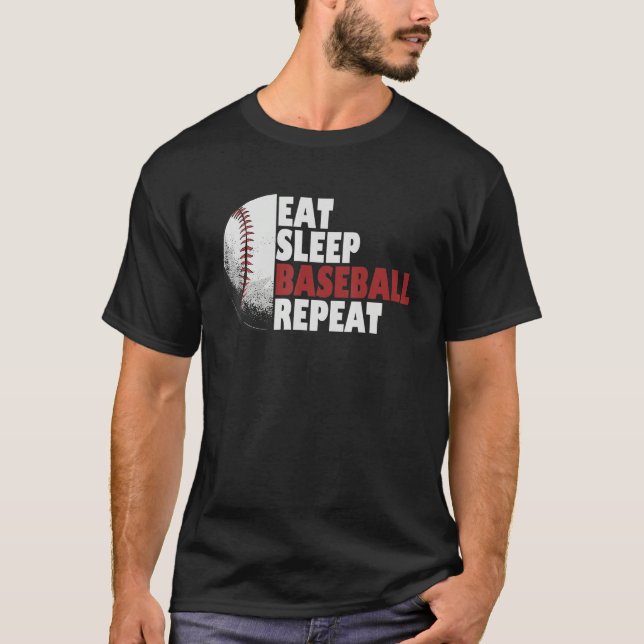 Eat Sleep Baseball Repeat Baseball Player Funny Ba T Shirt (Framsida)