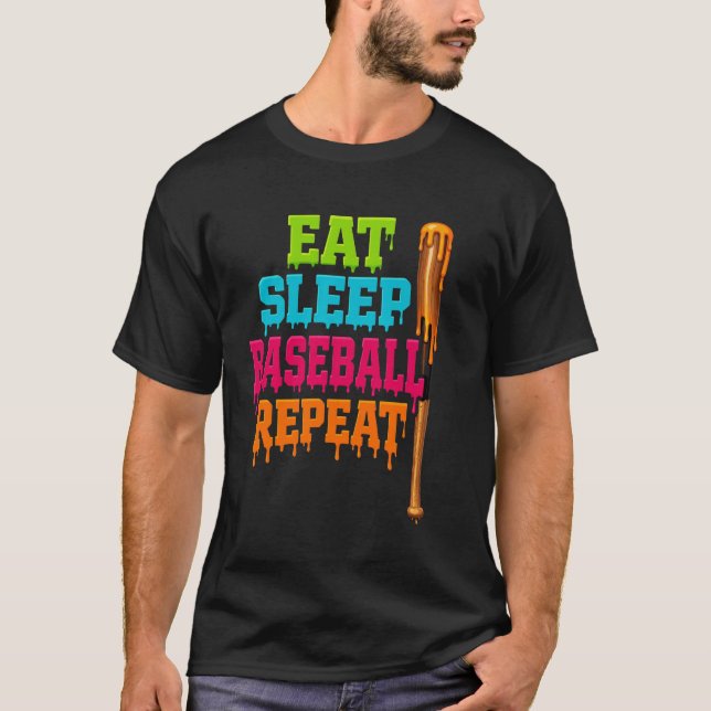 Eat Sleep Baseball Repeat Drip T Shirt (Framsida)