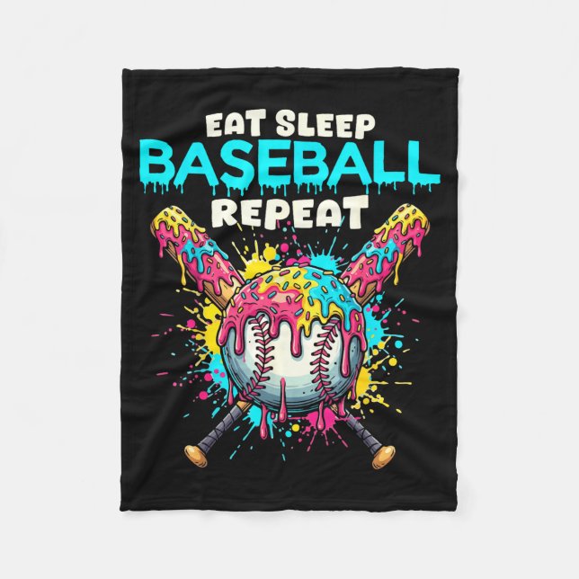 Eat Sleep Baseball Repeat Funny Ice Cream Drip Cro Fleecefilt (Framsidan)