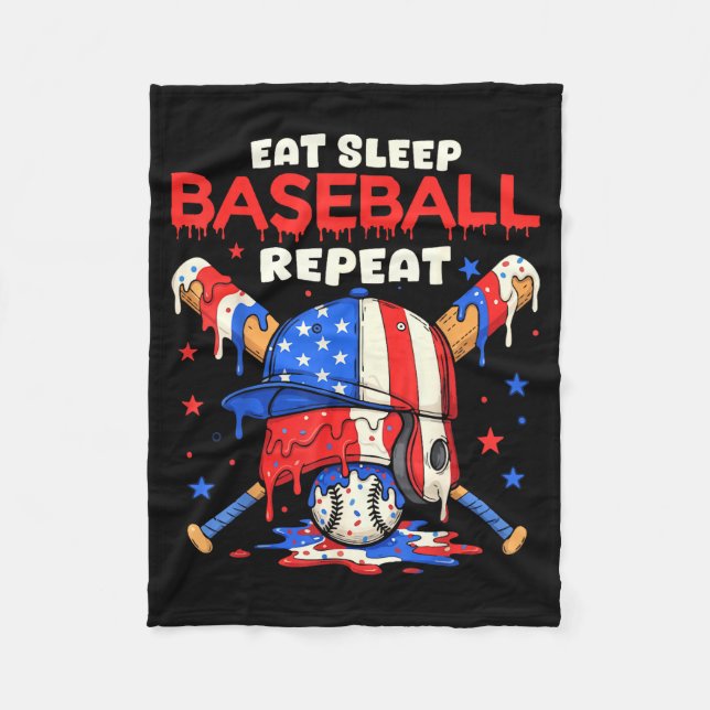 Eat Sleep Baseball Repeat Funny Ice Cream Drip Cro Fleecefilt (Framsidan)