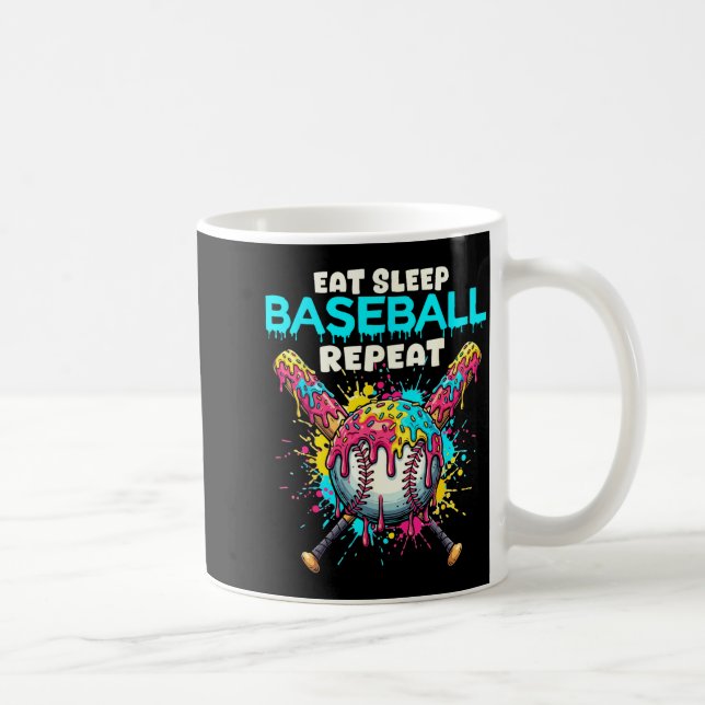 Eat Sleep Baseball Repeat Funny Ice Cream Drip Cro Kaffemugg (Höger)