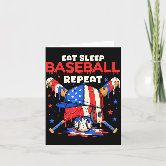 Eat Sleep Baseball Repeat Funny Ice Cream Drip Cro Kort (Framsida)