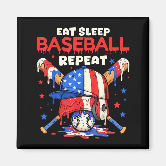 Eat Sleep Baseball Repeat Funny Ice Cream Drip Cro Magnet (Framsidan)