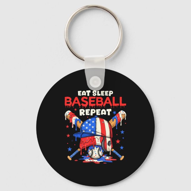 Eat Sleep Baseball Repeat Funny Ice Cream Drip Cro Nyckelring (Framsida)