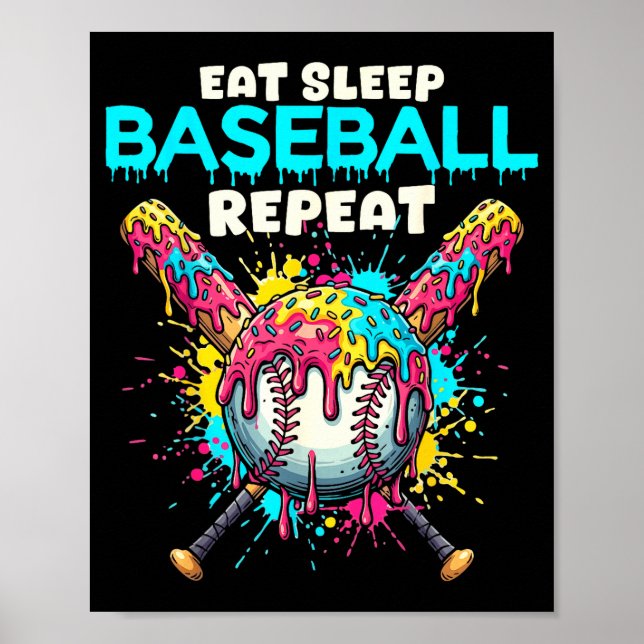 Eat Sleep Baseball Repeat Funny Ice Cream Drip Cro Poster (Framsidan)