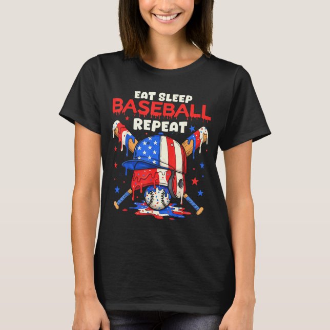 Eat Sleep Baseball Repeat Funny Ice Cream Drip Cro T Shirt (Framsida)