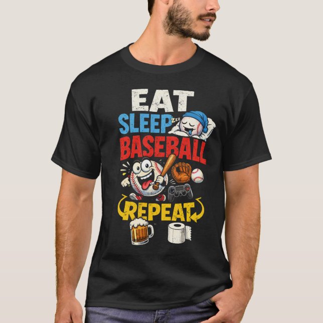 Eat Sleep Baseball Repeat Funny T Shirt (Framsida)
