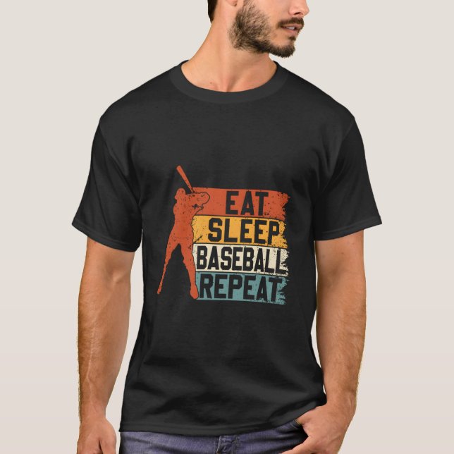 Eat Sleep Baseball Repeat Gloves Pitcher Pitch Cat T Shirt (Framsida)