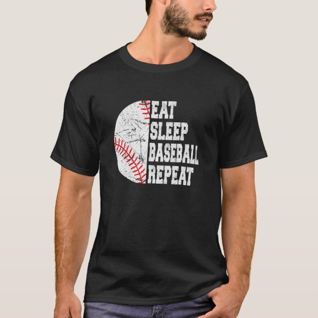 Eat Sleep Baseball Repeat  Retro Baseball Player T Shirt (Framsida)