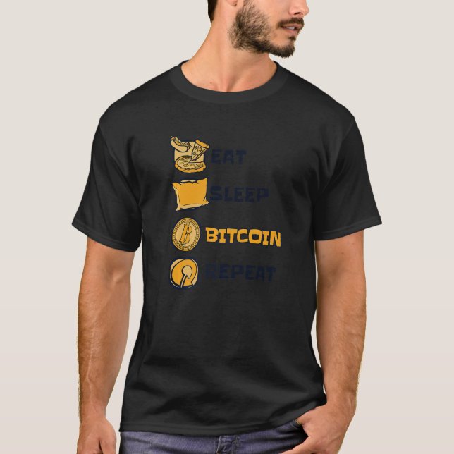 Eat Sleep Bitcoin Repeat Cryptocurrency Blockchain T Shirt (Framsida)