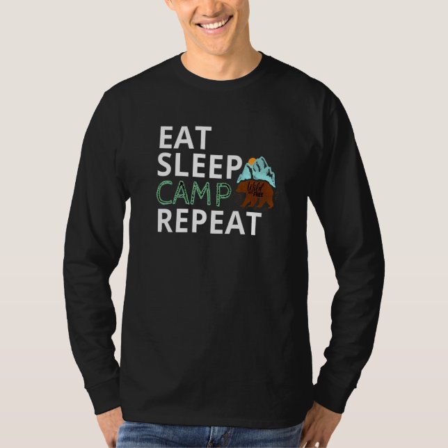 Eat Sleep Camp Repeat Campers Hiking  Camping T Shirt (Framsida)