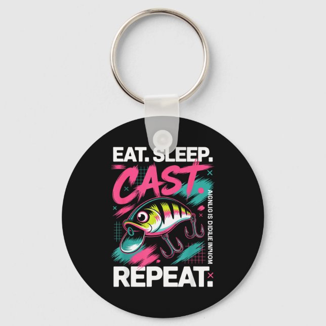 Eat Sleep Cast Repeat Fishing Lover Men Dad Christ Nyckelring (Framsida)