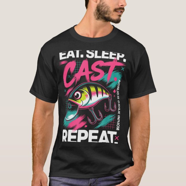 Eat Sleep Cast Repeat Fishing Lover Men Dad Christ T Shirt (Framsida)
