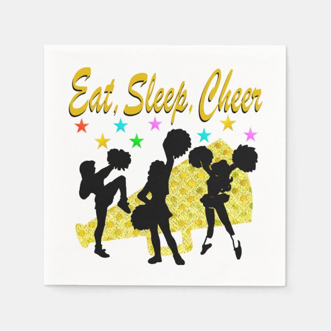 EAT, SLEEP, CHEER GULD CHEERLEADING DESIGN PAPPERSSERVETT (Framsidan)
